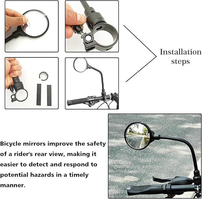 Bike Mirrors Handlebar Rearview Mirror 2 Pack, 360° Adjustable Bike Handle Mirror Bar End, Cycling Rear View Mirrors, HD Acrylic Convex Lens for Bicycle, Electric Bike End Mount (2 Pack)