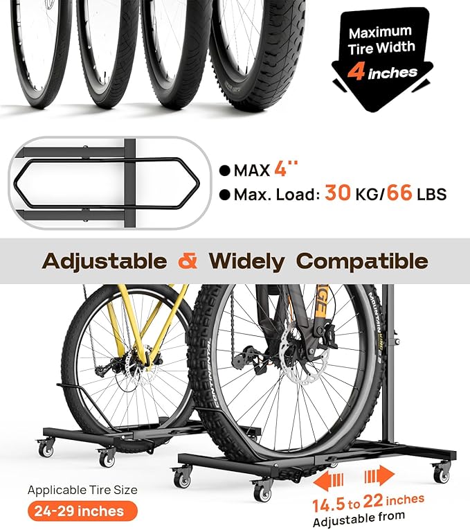 Housolution Vertical Bike Stand with Wheels up to 29", Adjustable Height, No Drilling holds up to 80lbs, Freestanding Bicycle Rack for Garage & Apartment, Bike Stand Floor for MTB/Road Bikes