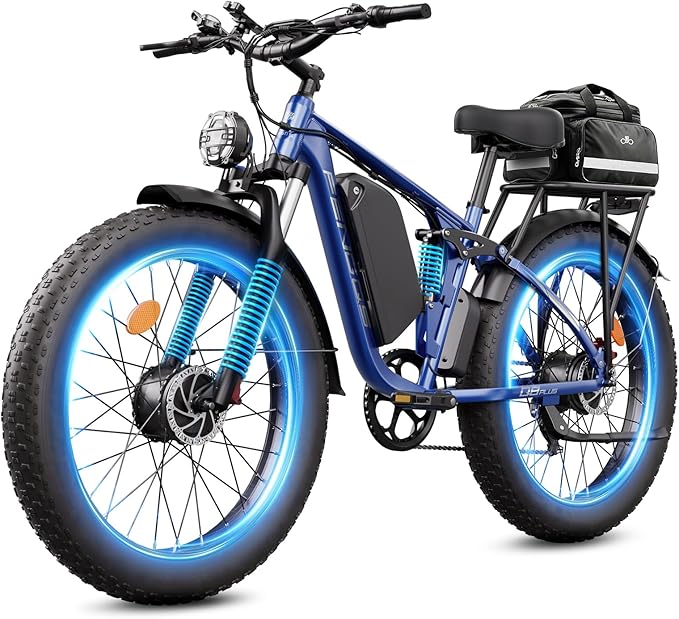 6000W Electric Bike for Adults, 45MPH Dual Motor Ebike, 60V 1200WH E Bike, 100 Miles Bicycle, Full Suspension, Dual Hydraulic Disc Brake Ebike, Charge Voltage 67.2V, Brake/Turn Signal