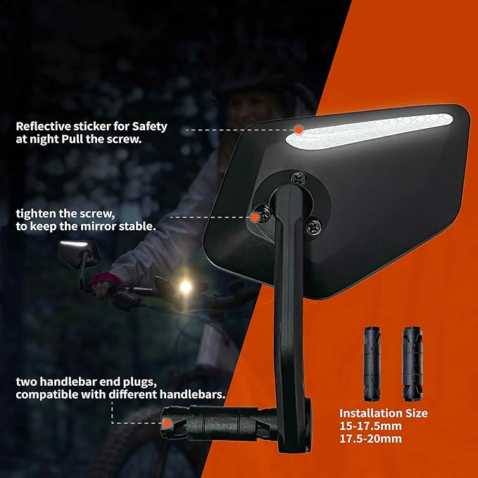 Bike Mirror for Handlebar, HD Glass Lens Scratch Resistant and Fall Resistant Bicycle Mirror, Adjustable Bar End Rear View Mirror for E-bike, Mountain Bike & City Bikes (Left 0.59-0.78")
