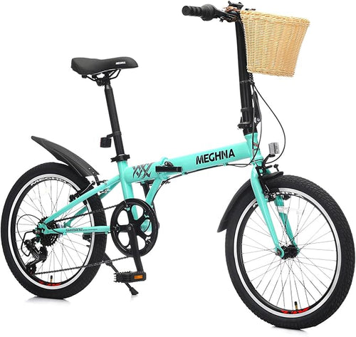 20 Inch Folding Bike for Adults, 6-Speed City Commuter Bike with Steel Frame,Quick-Release Fold, Front Basket, Phone Holder & V-Brakes