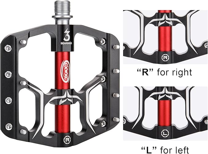 Road/Mountain Bike Pedals - 3 Bearings 9/16” Aluminum Alloy Bicycle Pedals - Mountain Bike Pedal with Removable Anti-Skid Nails
