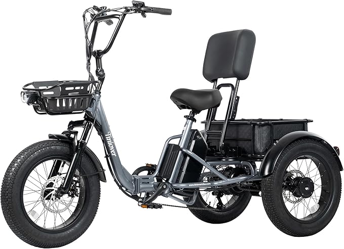 Folding Electric Tricycle for Adults 2 Seater, 22MPH 100 Miles 4" Wide Fat Tire Electric Trike, 3 Wheel Electric Bike 1200W, 48V 20AH Battery, 550LBS Load, Reverse, Parking, Differential, UL Certified