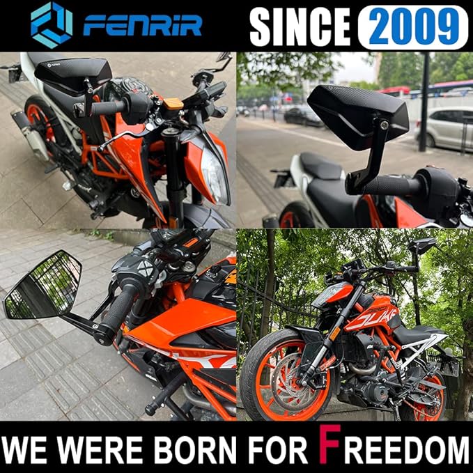 FENRIR Motorcycle Handlebar Bar End Mirror CNC Aluminum Black Cafe Racer Anti-vibration Anti-glare Large field of view universal 7/8" 22MM For Sport Naked Street Bike Cruiser Scooter