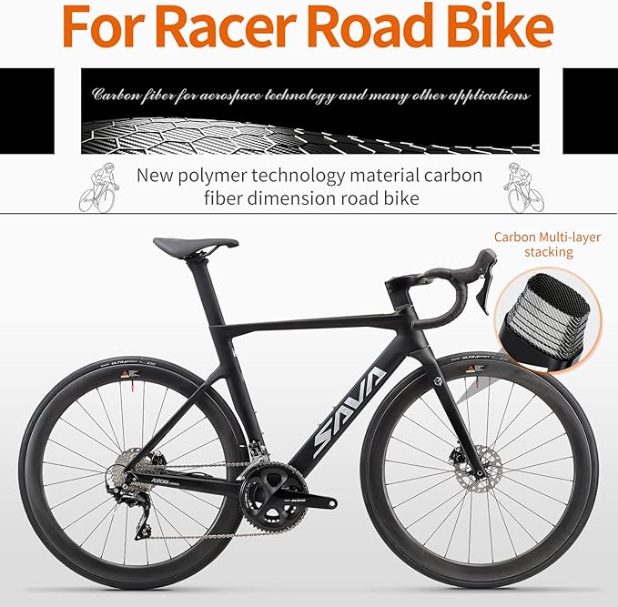 SAVADECK Carbon Road Bike, T800 Carbon Fiber Frame 700C Racing Bicycle with Shimano 105 R7000 22 Speed Groupset and Mechanical Disc Brake, Ultra-Light Carbon Bike