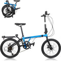 7-Speed Folding Bike, 20" x 1.95" Tires, Tri-Fold Design with Rear Rack Wheels, Steel Frame, Ideal for Urban Commuting