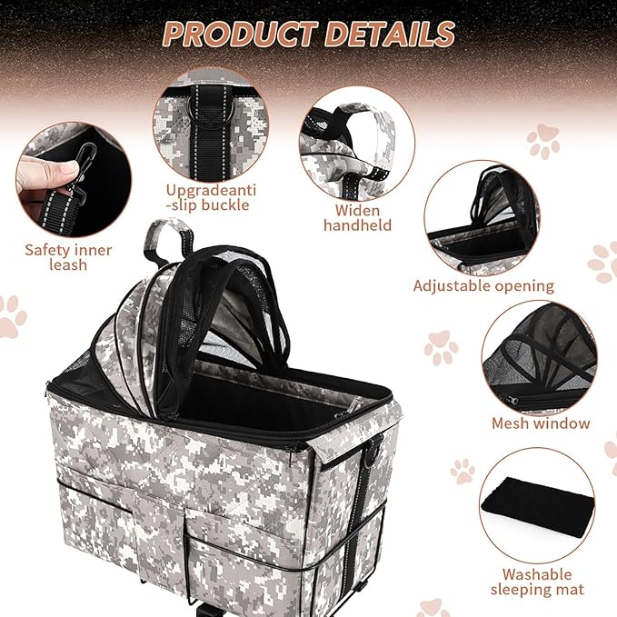 Dog Bicycle Seat Rear Rack — Heavy-Duty Pet Bike Seat with Adjustable Fit, Tool-Free Install & Secure Safety Strap, Portable Foldable Dog Bike Booster for City Rides and Travel