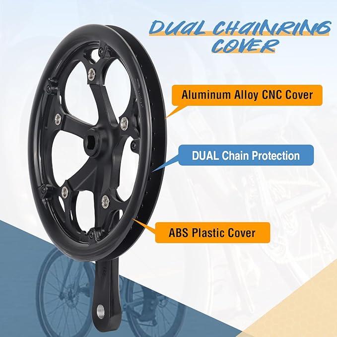 ZUKKA Bicycle Crankset 42/46/52 Teeth Aluminum Alloy Crankset with Double Chain Cover 170mm Arm for MTB Mountain Bike Compatible with 6/7/8/9/10 Speeds Bike Square Type