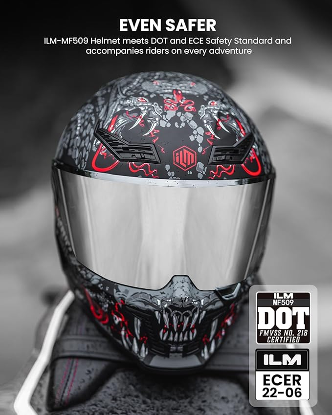 ILM Motorcycle Helmets for Adult Men Women Full Face DOT ECE Powersports Dual Visor Street Racing Helmet with Pinlock Cascos para Motos Model MF509 (Mythology Red, 2XL)