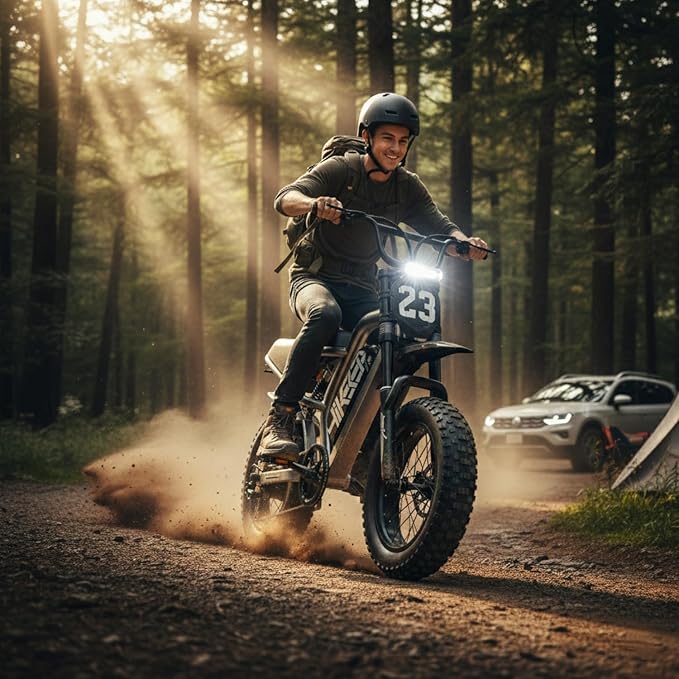 Electric Dirt Bike for Adults, 1500W-3000W Peak Ebike, 16"/20" Fat Tire All-Terrain E-Bike, Dual Suspension Off-Road Racing Machine for Camping & RV Travel, 48V/52V, UL 2849 Certified
