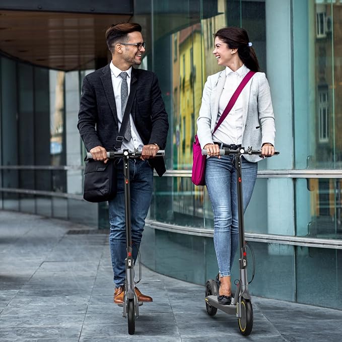 Electric Scooter for Adults - 19/22MPH & 15/22Mile Range, 8.5"/10" Solid Tires Folding Commuter E-Scooter with Dual Suspension, App Control & Dual Brake System, with Seat