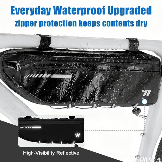 Top Tube Bike Bag - 2.6L Bike Frame Bag with Water Resistant Zipper, Large Capacity Bicycle Bag, Durable Cycling Bag for Mountain Road Bikes, Anti Scratch Bike Top Tube Bag with Side Pockets