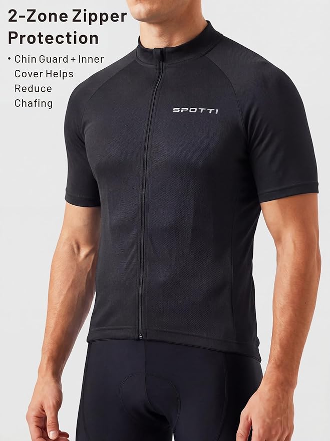 Spotti Men's Cycling Bike Jersey Short Sleeve with 3 Rear Pockets- Moisture Wicking, Breathable, Quick Dry Biking Shirt