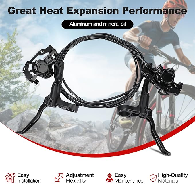 Hydraulic Disc Brake Set for Mountain Bike, Front and Rear Brakes, 160mm Rotor, 800mm/1600mm Cable Length