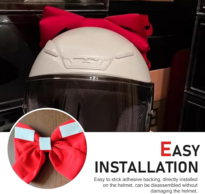 Cute Large Motorcycle Helmet Bow, Fabric Removable Helmet Bow, 7.87" x 10.24" Fashionable Accessory for Women, Universal Fit for Motorcycle, Ski & Bike Helmets (Red)