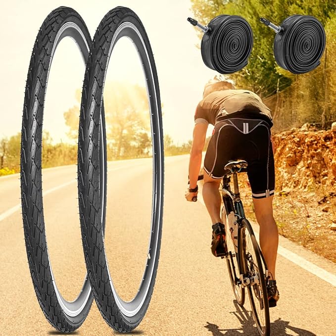 2 Pack 700x23C/25C/28C/35C/38C Bike Tires Plus Bike Inner Tubes Presta Valve 48mm or Schrader Valve 48mm Foldable Replacement Tires for Road Bicycle