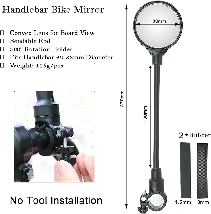 Bike Mirror, Bicycle Mirrors for Handlebars 360 Rotate Rearview Convex Lens, Safe Cycling Bike Rear View Mirror