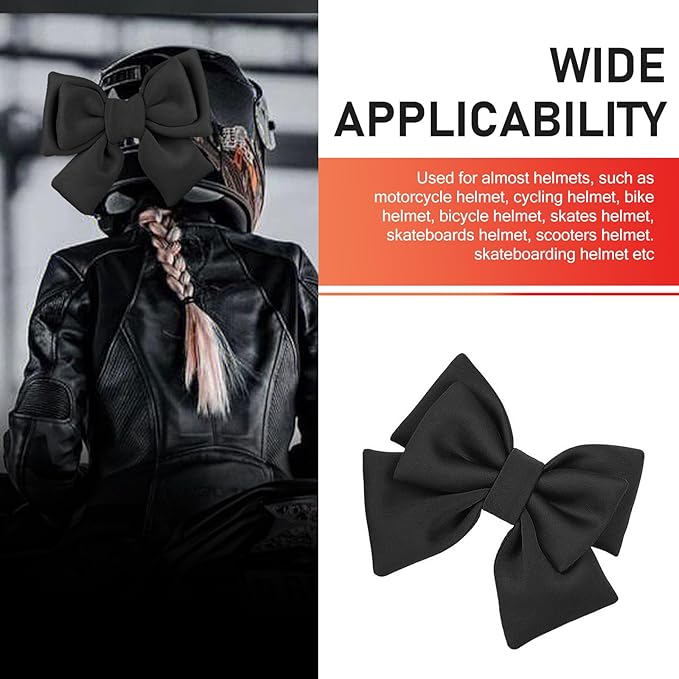 Cute Large Motorcycle Helmet Bow, Fabric Removable Helmet Bow, 7.87" x 10.24" Fashionable Accessory for Women, Universal Fit for Motorcycle, Ski & Bike Helmets (Black)