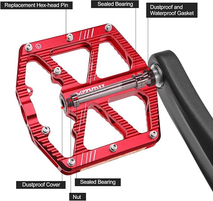 MZYRH Road/Mountain Bike Pedals,Bicycle Pedals with Reflectors,Aluminum Alloy MTB Pedals 3 Sealed Bearings Bicycle Platform Pedals 9/16" BMX Road Bike Pedal