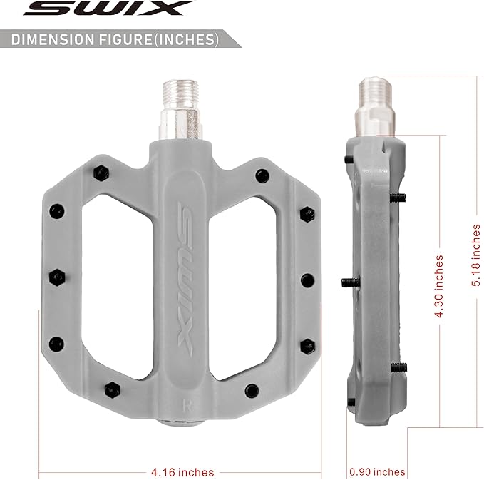 SWIX Bike Pedals Professional Mountain and Road Bike Flat Pedal Wide Paltform and Lightweight Non-Slip Pedal for 9/16" Bike/Hybrid Bike/E-Bike Parts Replacement Pedals Bike Accessories