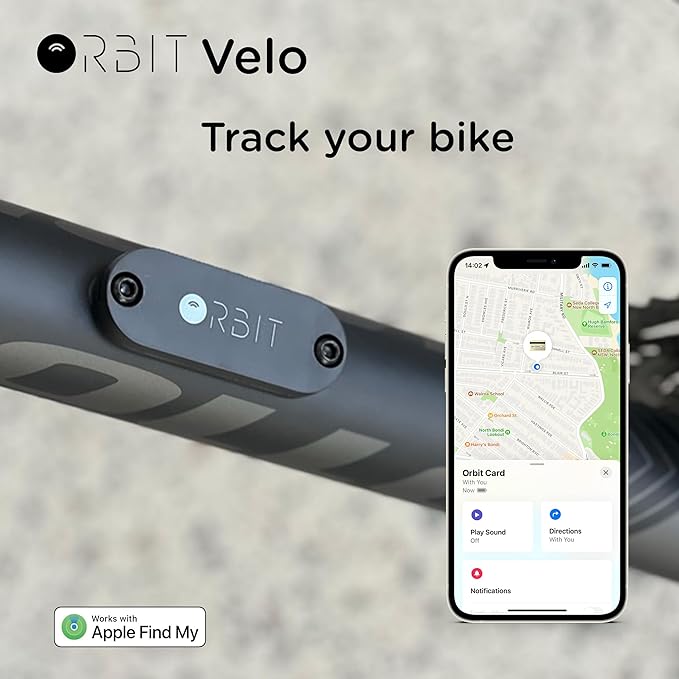 Orbit Velo - Advanced Bike Tracker with Apple Find My, Global GPS Location on iPhone, iPad, Mac & Apple Watch, Waterproof with 3 Year Battery Life, Secure Mount for Bottle Holder