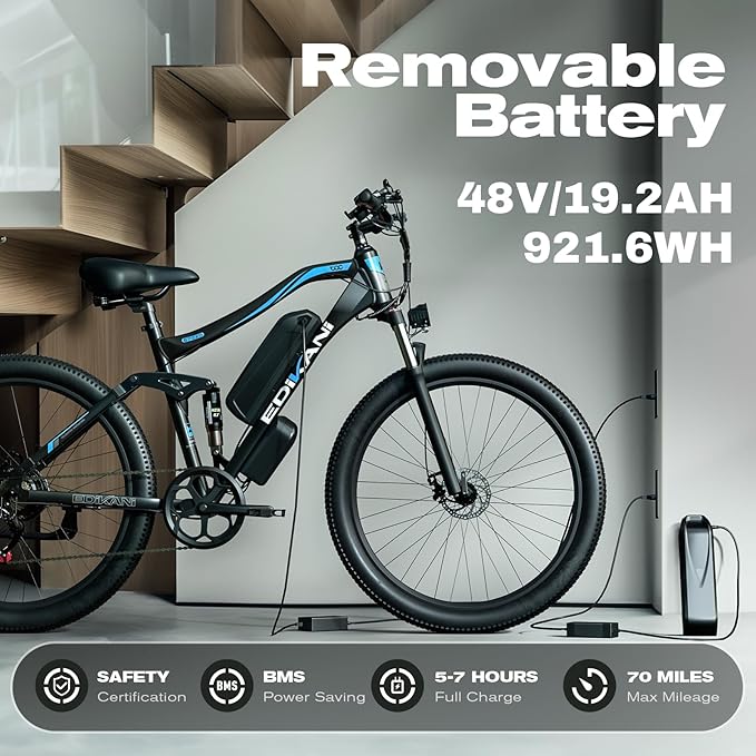 EDIKANI Electric Bike for Adults 27.5" 1500W Peak Ebike 19.2Ah Battery Max 32Mph Electric Mountain Bike with Full Suspension 80 Miles E Bicycle for Commuter