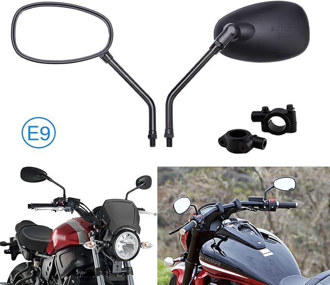 DREAMIZER Black Motorcycle Mirrors for Handlebars 10MM Handlebar Side Mirrors with Clamp Mount Compatible with M109 Valkyrie Road Star V Star XVS XSR VRZ 1800 - Oval