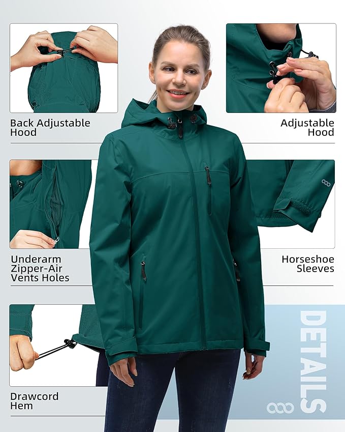 33,000ft Packable Rain Jacket Women Lightweight Waterproof Raincoat with Hood Cycling Bike Jacket Windbreaker