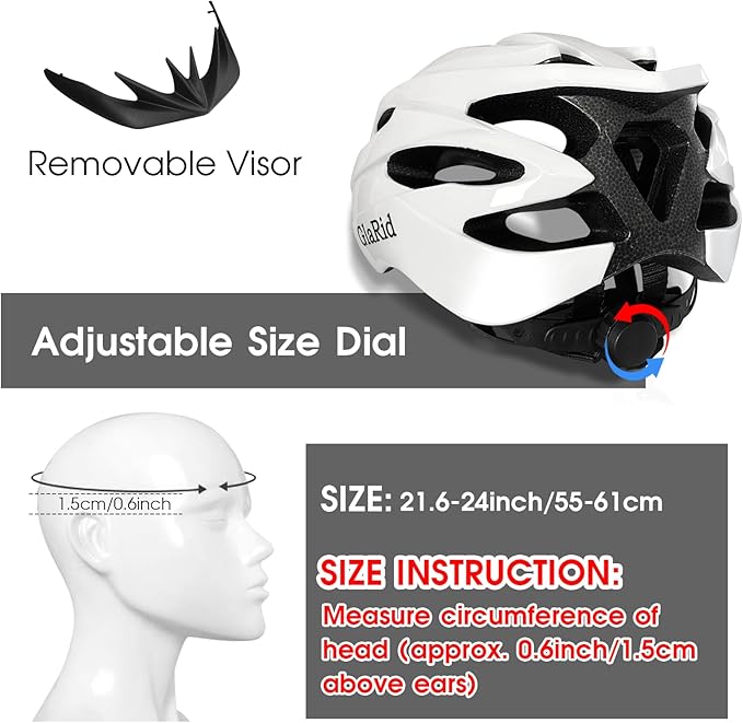 Bike Helmet for Adult Men and Women, Suggested Fit 21.6 to 24inch, Removable Liners, Lightweight Road Mountain Cycling Safety Sports Helmets with Detachable Visor