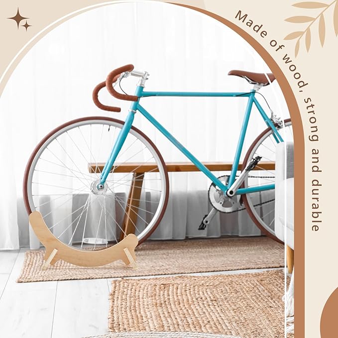 1 Pack Wooden Stationary Bike Floor Stand Bicycle Indoor Storage 4 Adjustable Sizes Fit Commuter, Mountain, Road, Gravel Bikes Etc, Bike Wheel Wooden Display Stop Suitable for Home (Solid)