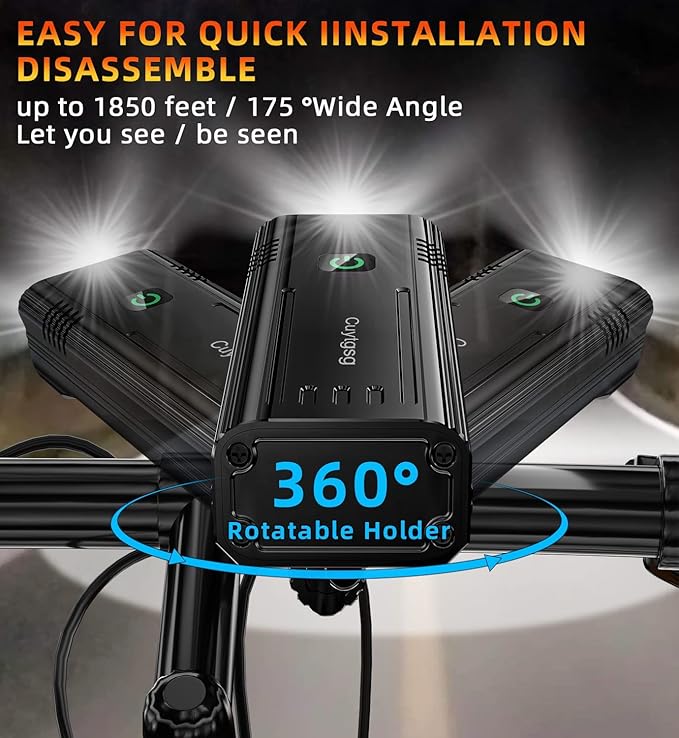 2026 Upgrade 6800Lumen Bike Light for Night Riding,Super Bright 6 LED Headlight,Aluminum 10 Mode Rechargeable Bicycle Light Front and Rear,360°Rotatable Brackt,Waterproof,Runtime 72 hr,Road Shockproof