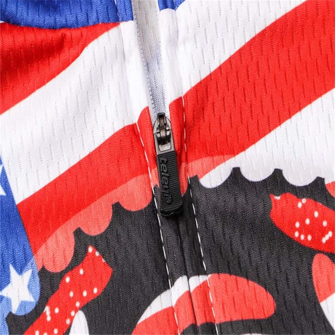 JPOJPO USA Cycling Jersey Men Short Sleeve Bike Shirts Biking Jersey Summer American Bicycle Tops with 3 Pockets Reflective