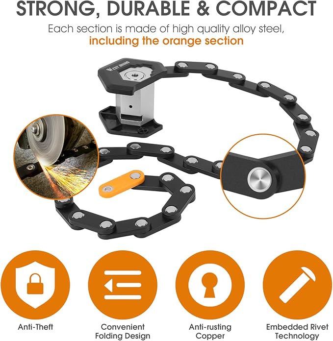 ICOCOPRO Folding Bike Lock with 3 Keys, 2.8 FT Bicycle Lock Compact Anti Theft, High Security Scooter Locks, Heavy Duty Bike Chian Locks with Bracket