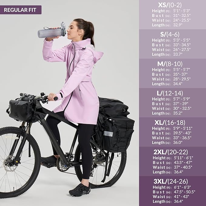 baleaf Women's Long Rain Coat Packable Waterproof Windbreaker Lightweight Cycling Jacket with Hood