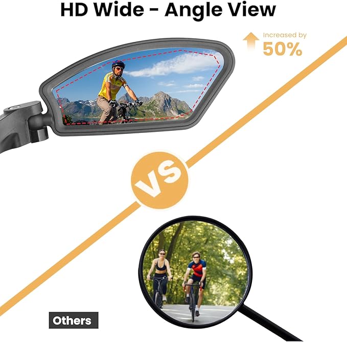 2 Pcs Bike Mirror, Adjustable Bicycle Mirrors for Handlebars with 360° Rotation, Shatterproof Scratch Resistant HD Glass Lens Bike Mirrors, Universal Fit for Mountain Bikes Road E-Bikes