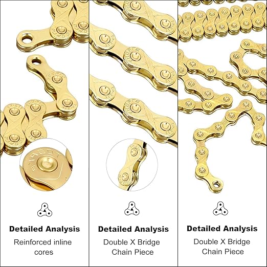 Bike Chain,11 Speed Bike Chain 1/2" x 11/128" 116 Links Bicycle Chain for Road Mountain Folding Racing Cycling Bikes (Gold-11 Speed)