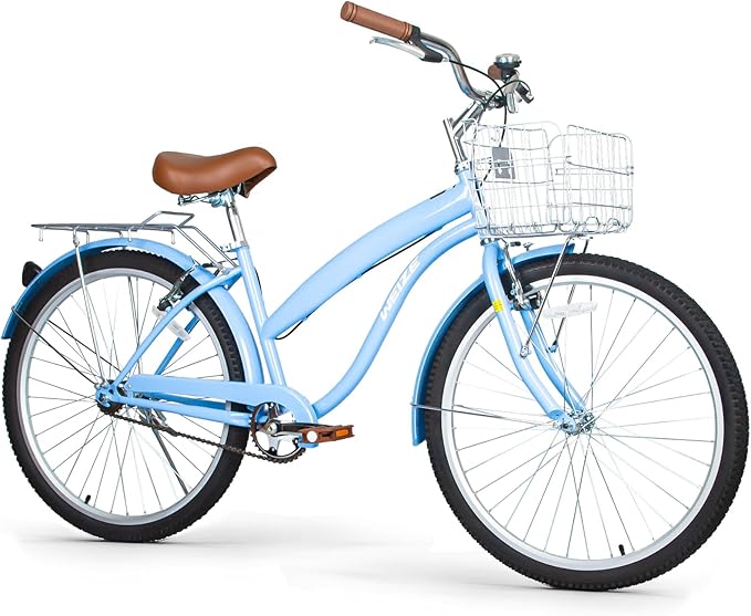 WEIZE Beach Cruiser Bike, 26 inch Commuter Bicycle for Adult Men and Women,High-Carbon Steel/Front & Rear Fenders, Comfortable City Bikes with Rear Rack or Basket, Ergonomic Upright Design