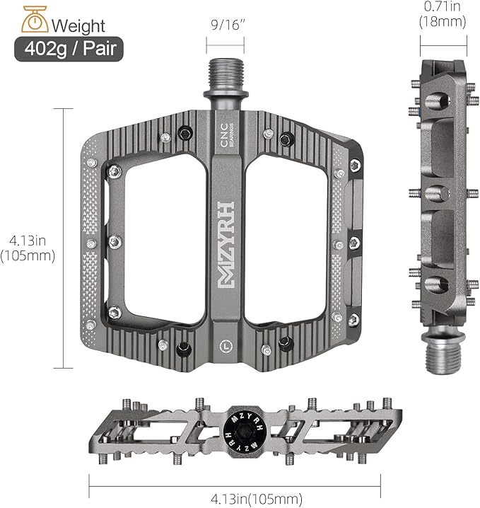 MZYRH Road/Mountain Bike Pedals MTB Pedals Bicycle Flat Pedals 3 Bearings 9/16” Aluminum Alloy Bicycle Platform Pedals for BMX MTB
