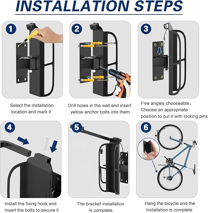 Swivel Bike Wall Mount, Metal Wall Bike Rack with Durable Sleeves, Space-Saving Vertical Bike Rack with 180° Swivel for Home and Garage, Bike Storage Hanger Mount Up to 66 lbs, 1-Pack