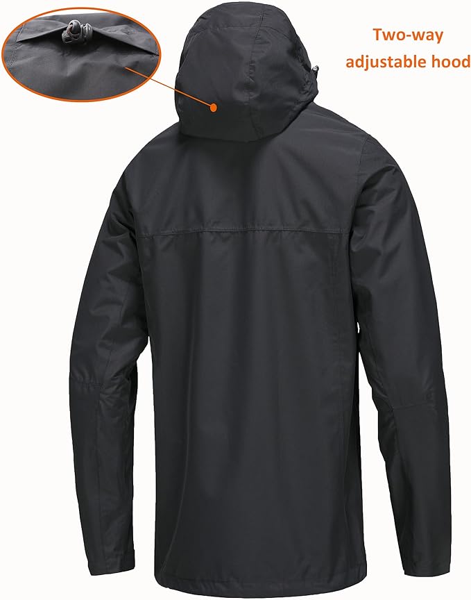 Mens Lightweight Hooded Waterproof Rain Jacket Breathable Raincoat Shell for Outdoor Mountain Hiking