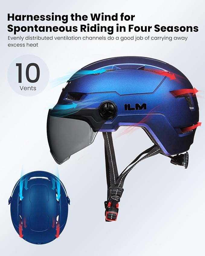 ILM Adult Bike Helmet with USB Rechargeable LED Front and Back Light Mountain&Road Bicycle Helmets for Men Women Removable Goggle Cycling Helmet E3-10L