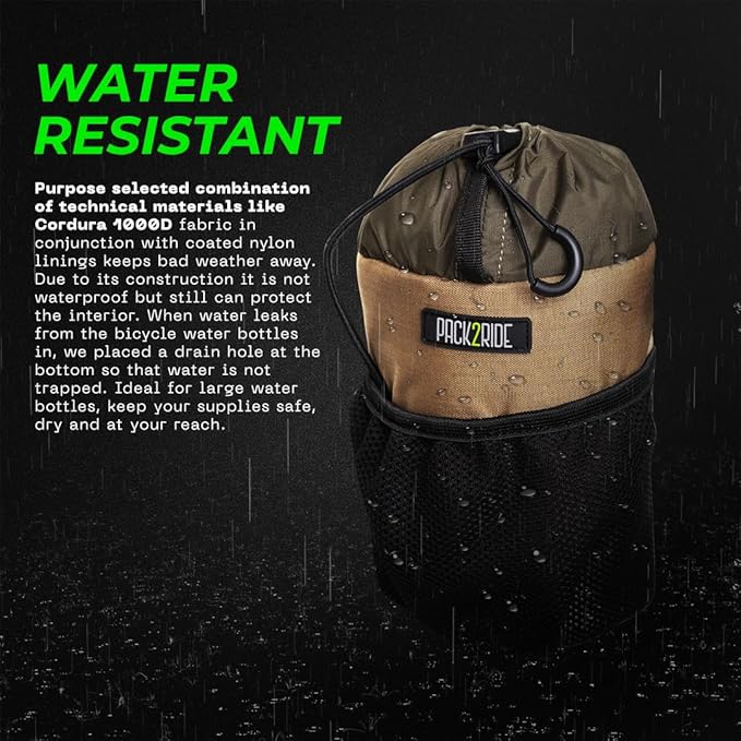Bongo Bike Handlebar Bag - Water Resistant, Durable Cordura Fabric & Bicycle Large Water Bottle Holder - Front Biking Storage, Bikepacking Stem Bag for Cycling Travels (Brown)