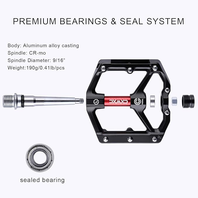 CXWXC Road/MTB Bike Pedals - Aluminum Alloy Bicycle Pedals - Mountain Bike Pedal with Removable Anti-Skid Nails