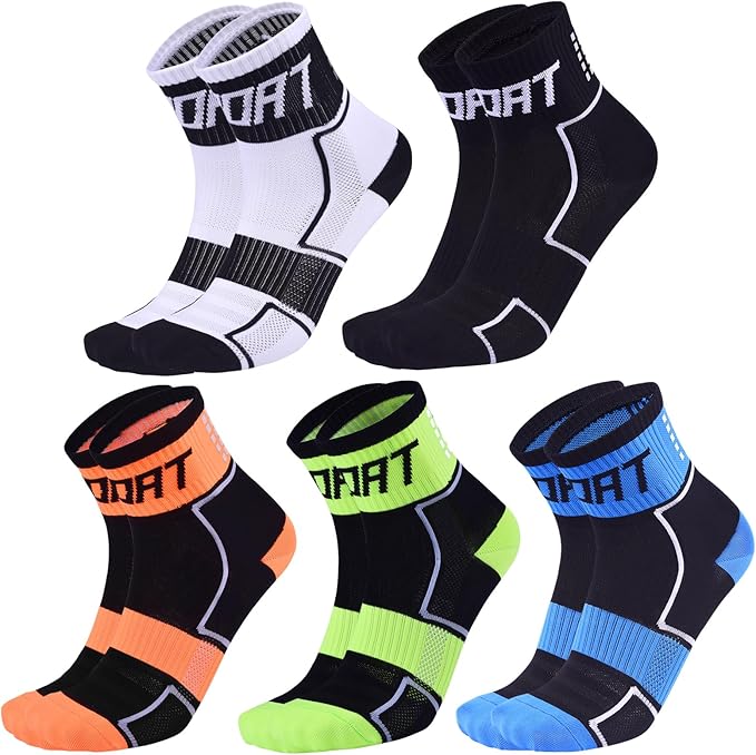 5 Pairs Cycling Socks for Men Compression Athletic Crew Socks Reflective Bike Sock for Hiking Running Climbing Basketball