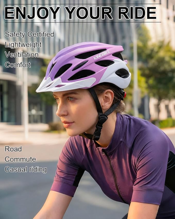 KINGBIKE Bike Helmet for Adult Men Women Youth Road Commute Mountain Cycling Helmets with USB Rechargeable Light Replaceable Padding and Visors Lightweight 20.4-23.6in