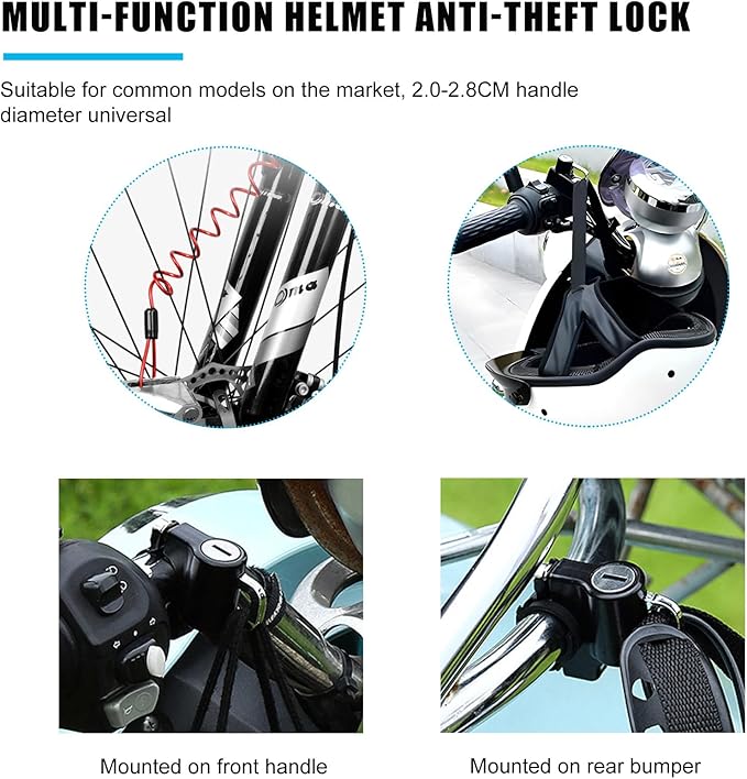 Motorcycle Helmet Anti-Theft Lock, Motorbike and Bicycle Helmet Safety Lock with Two Keys, Handlebar Mounting Tamper-Proof Helmet Security Lock, Motorcycle Accessories (Black+Red)