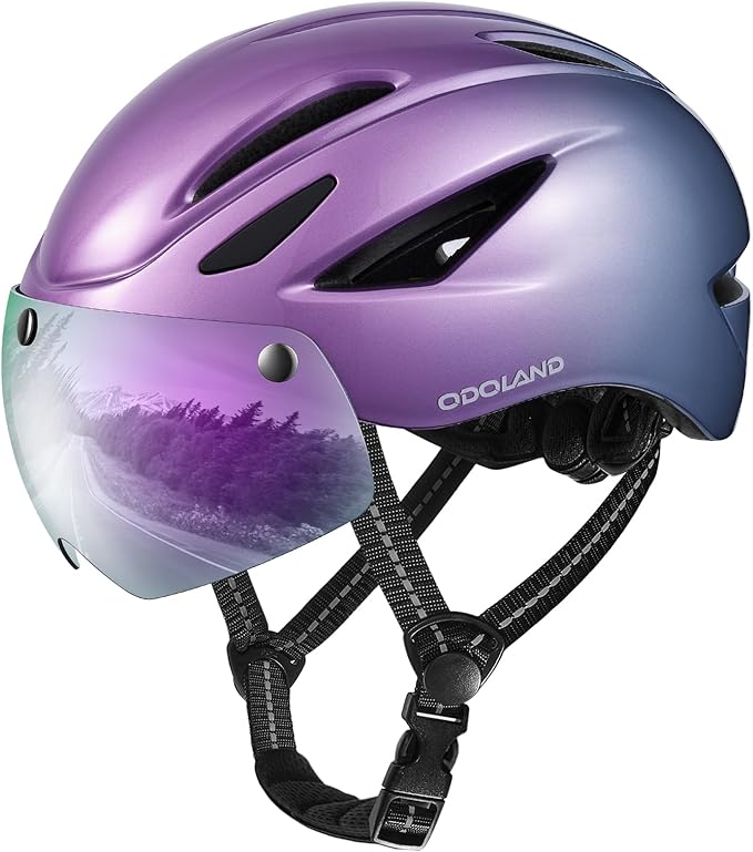 Odoland Bike Helmet with Magnetic Sun Visor for Adults, Glasses-Friendly Design Adjustable Dial Cycling Helmet for Men & Women, Urban Riding Bicycle Helmet for Mountain, Road, E-Bike, Commuting