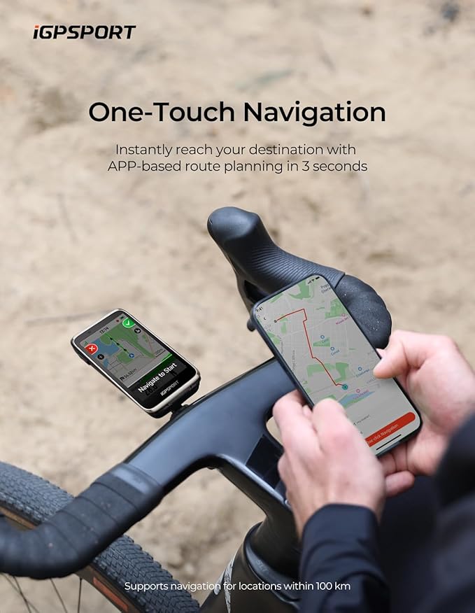 iGPSPORT BiNavi Bike Computer, 3.5‘’ Touch Screen Map Navigation Music Control Climb Tips, Wireless GPS Cycling Computer