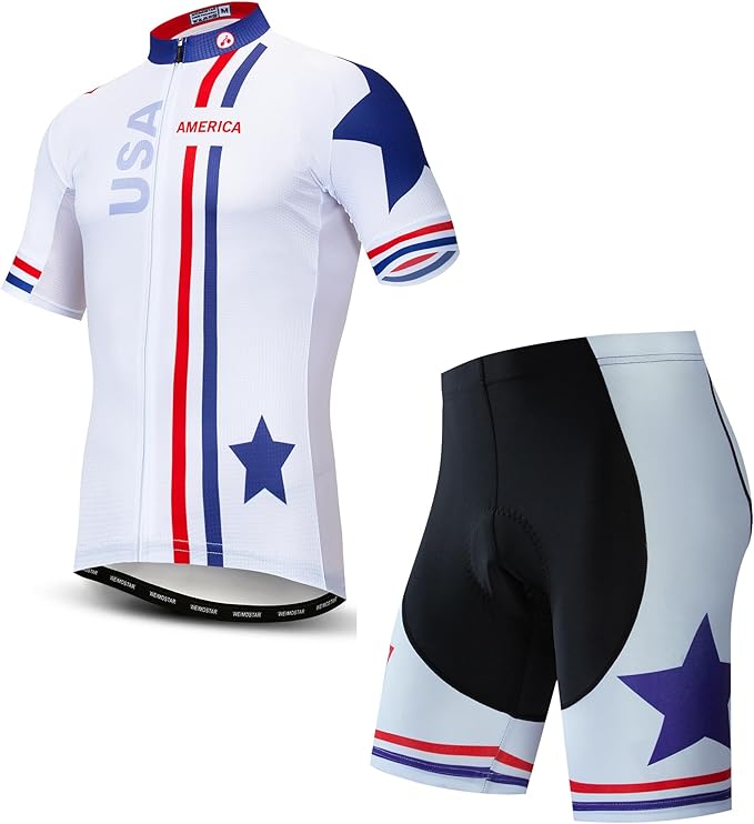 Hotlion Men's Cycling Jersey Sets Gel Pad Summer Bike Clothing Suit Breathable Bike Clothes with 3 Rear Pockets