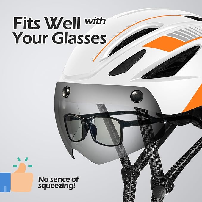 Odoland Bike Helmet with Magnetic Sun Visor for Adults, Glasses-Friendly Design Adjustable Dial Cycling Helmet for Men & Women, Urban Riding Bicycle Helmet for Mountain, Road, E-Bike, Commuting